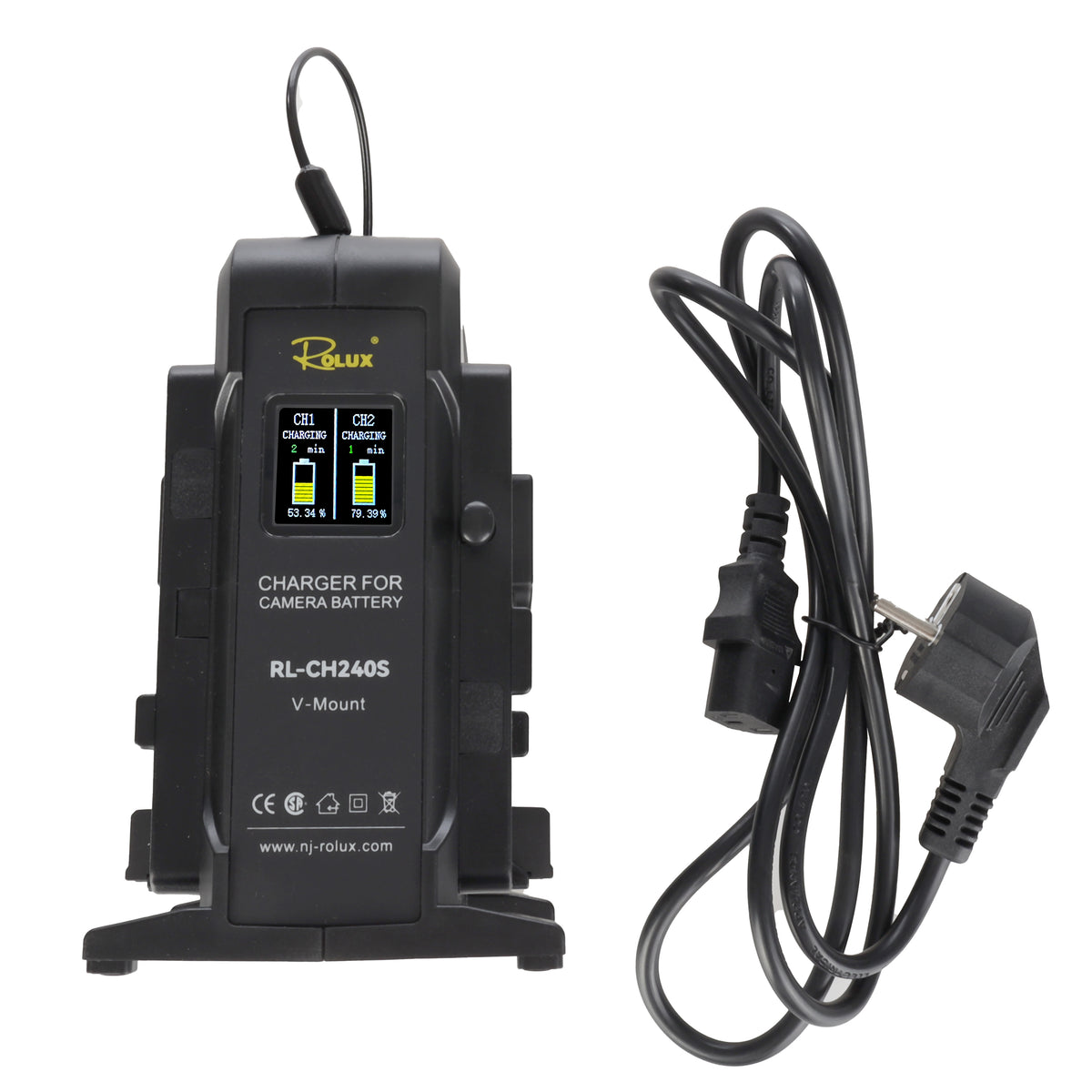 Rolux Doppel-Schnelladegerät RL-CH240S für V-Mount Akku — 8