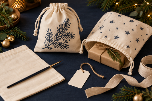 Wiederverwendbare Geschenkbeutel zu Weihnachten bemalen