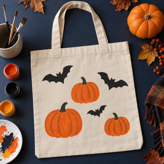 Eine Halloween-Tasche bemalen: Kürbisse und Fledermäuse mit Textilfarbe