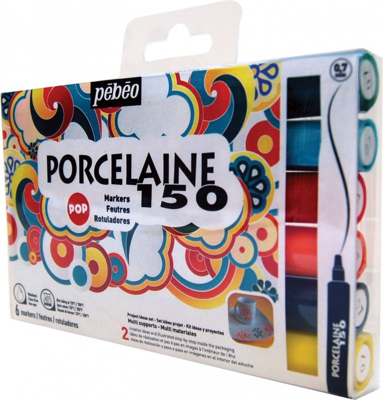 Pebeo Porcelaine 150 Marker Sets - Feine Spitze - 6 Popfarben
