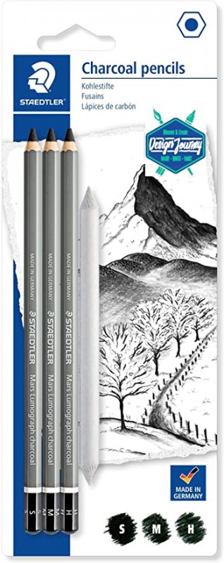 Staedtler Mars Lumograph Blister 3 Houtskool Potloden + Doezelaar