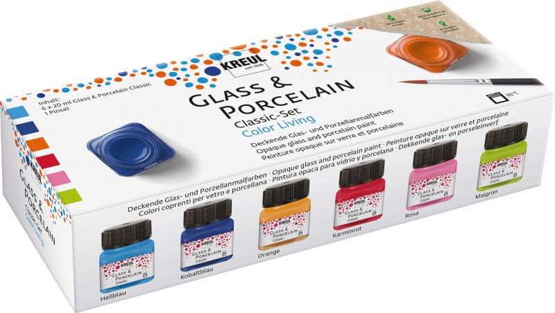 Kreul Glas- und Porzellanfarbe Sets 6 x 20 ml - Levende Deckende Farben