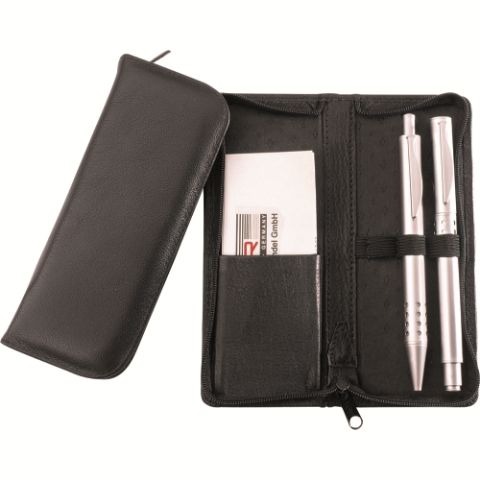Alassio Leather Zip Lock Pen Case - Black
