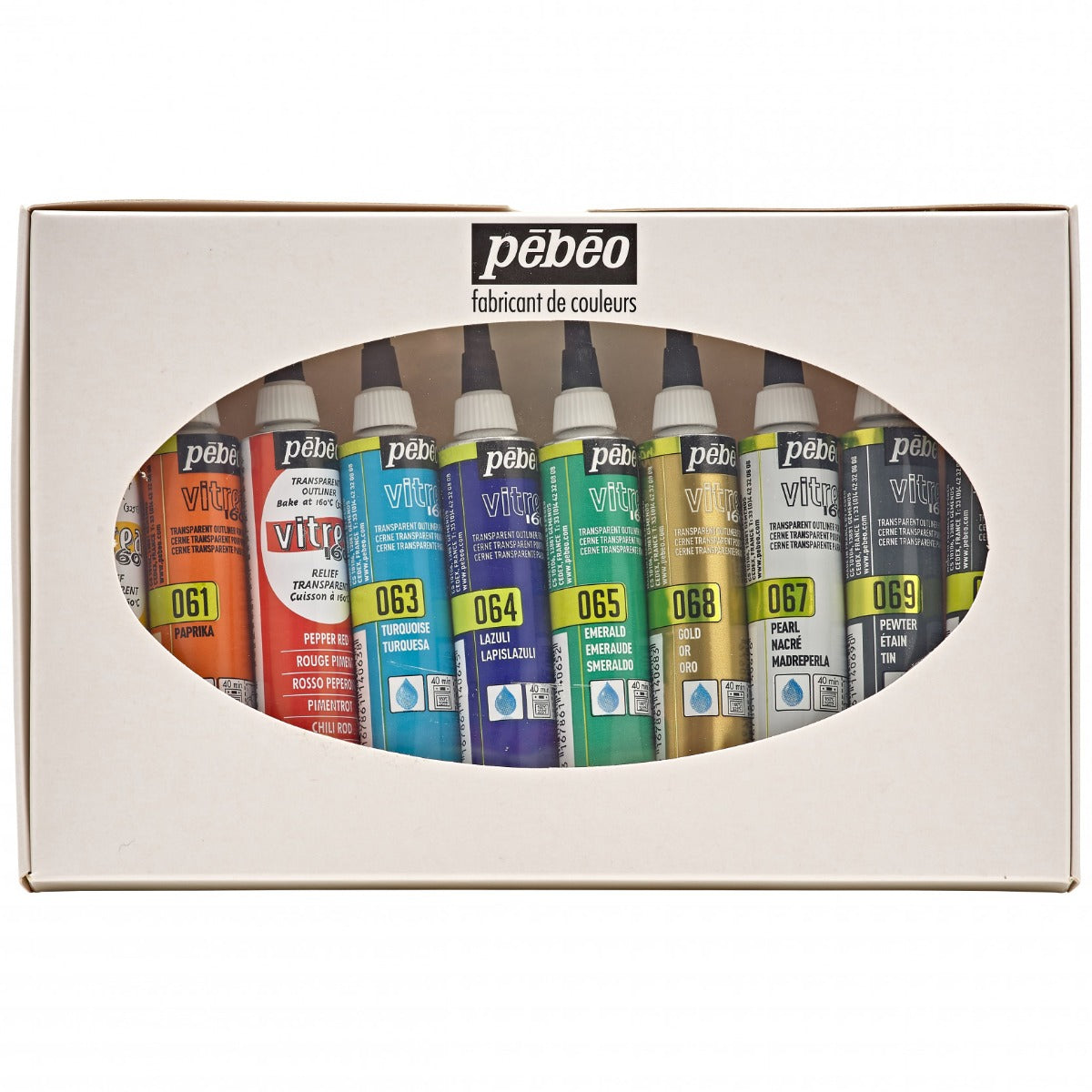 Pebeo Vitrea 160 Glanzende Reliëfomlijningen Assortiment 10 x 20 ml.
