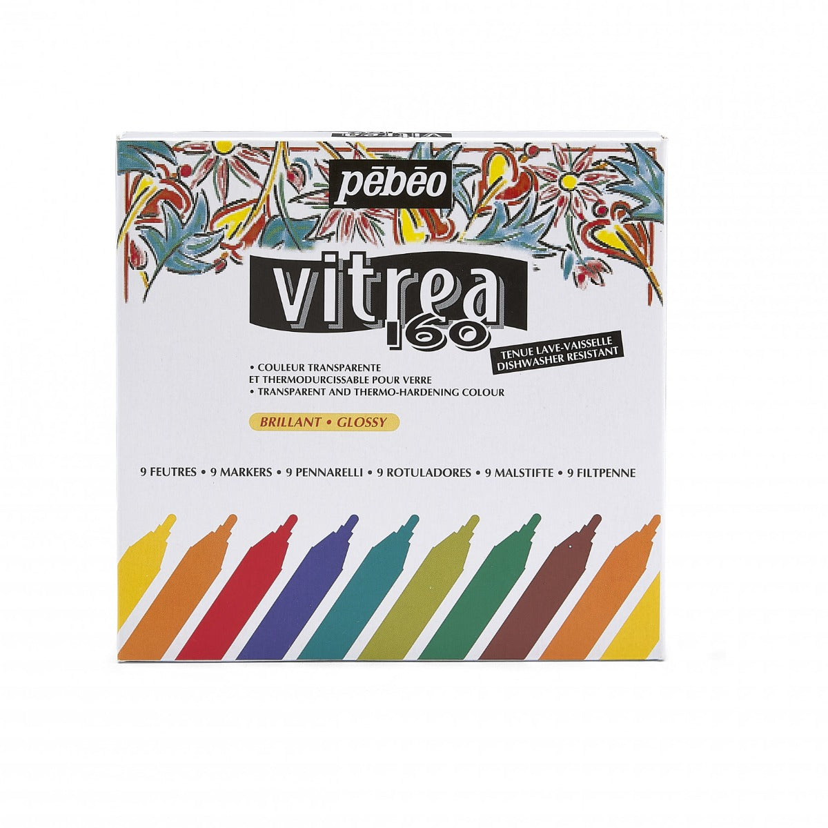 Pebeo Vitrea 160 Markers Glänzende Farben - Etui 9