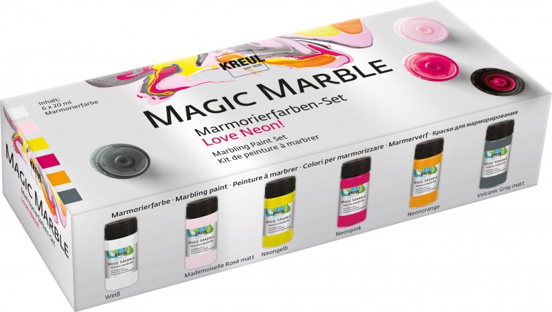 Kreul Magic Marble Marmorierfarbe Sets - Fluoreszierend Love Neon - 6 x 20 ml