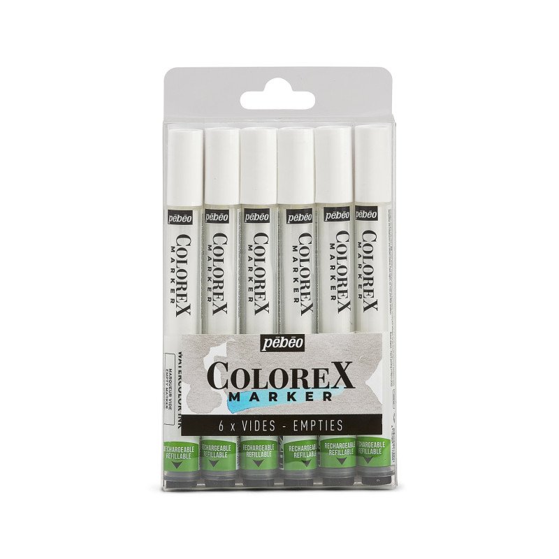 Pebeo Colorex Marker Accessoires - Hervulbare lege markers - 6 pack