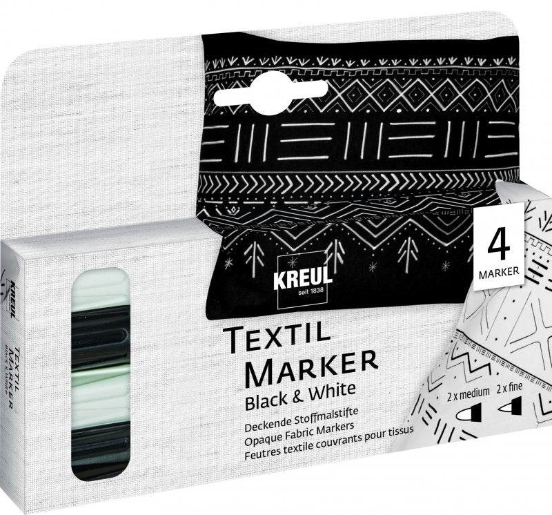 Kreul Textilstifte Sets - Deckend - Schwarz & Weiß - 4 Stück