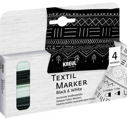 Kreul Textilstifte Sets - Deckend - Schwarz & Weiß - 4 Stück