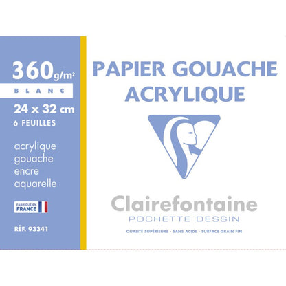 Clairefontaine Acryl- und Gouachepapier 360 g - 24 x 32 cm - 360 g - 6 Blatt