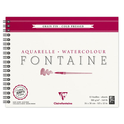 Clairefontaine Fontaine Aquarelblok 300 g Fijne Korrel - 24 x 30 cm - spiraal - 12 Blatt