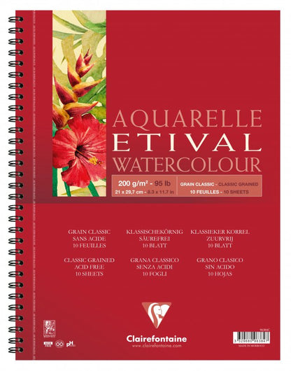 Clairefontaine Etival Aquarelblok Klassieke Korrel - 200 g - A4 - spiraal - 10 Blatt