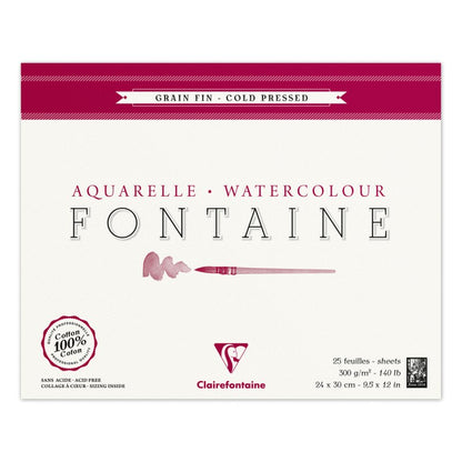 Clairefontaine Fontaine Aquarelblok 300 g Fijne Korrel - 24 x 30 cm - 4 zijden gelijmd - 25 Blatt