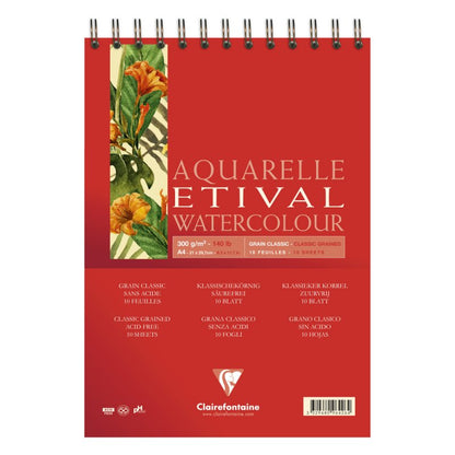 Clairefontaine Etival Aquarelblok Klassieke Korrel - 300 g - A4 - spiraal - 10 Blatt