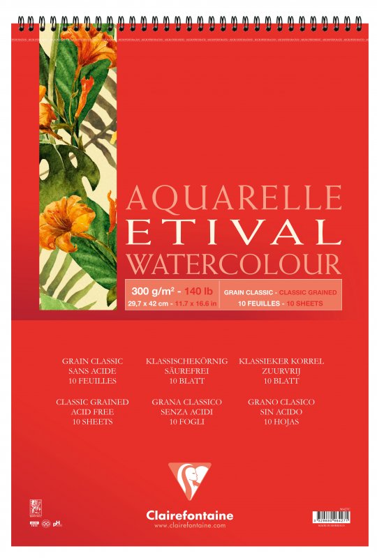 Clairefontaine Etival Aquarelblok Klassieke Korrel - 300 g - A3 - spiraal - 10 Blatt