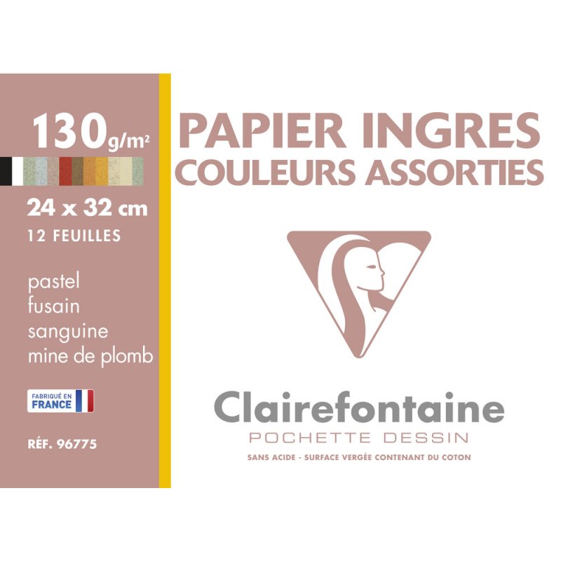 Clairefontaine Ingres Pastellpapier 24 x 32 cm - 12 Blatt Sortiert