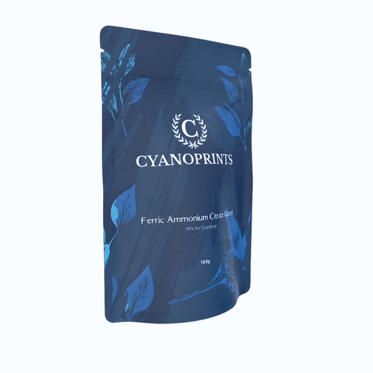 Grünes Ammoniumeisen(III)-citrat, 100 g in blauer Cyanoprints-Verpackung