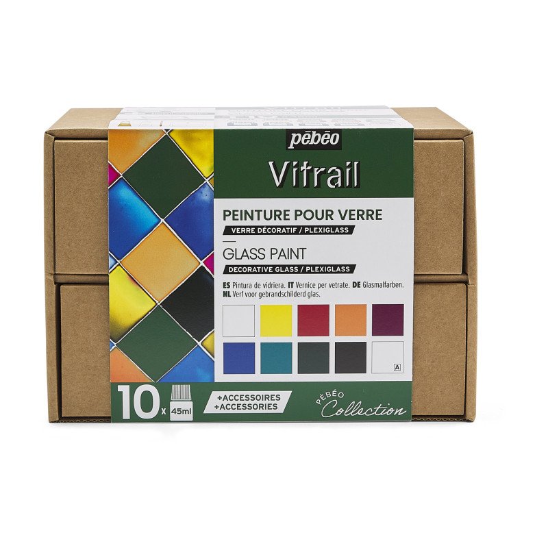 Pebeo Vitrail Glasfarbe Sets - Workbox Assortment - 10 x 45 ml