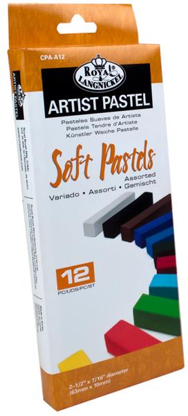 Royal & Langnickel CPA-A12 Schachtel mit orange-weißer Vorderseite, Abbildung bunter Pastelle und Angabe 12 Stück