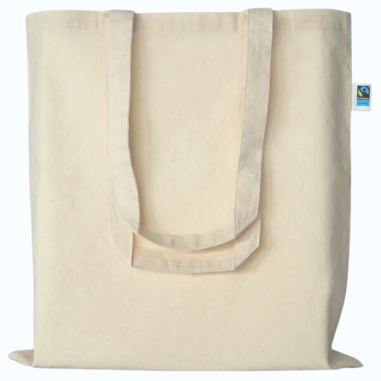 Unbedruckte Baumwolltasche in Ecru mit langen Henkeln, Vorderansicht