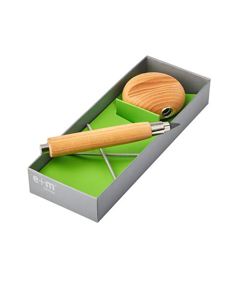 E+M Workbox Geschenkbox mit Workman-Fallminenstift aus Eschenholz, rundem Spitzer und Präsentationsständer