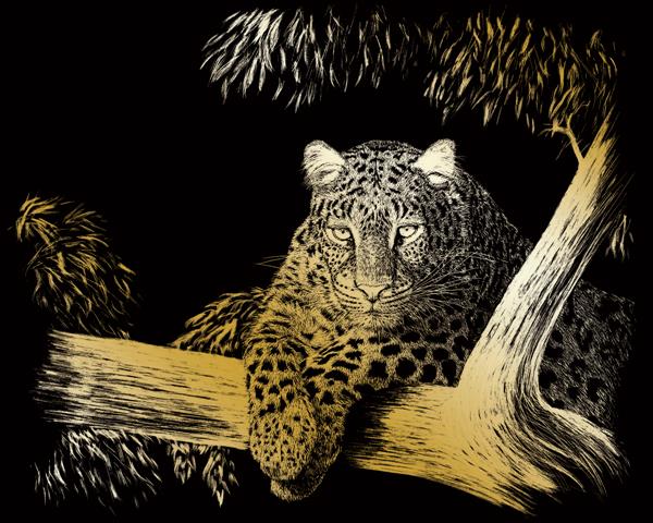 R&L Engraving Art A4 - Gold Foil - Leopard in Tree