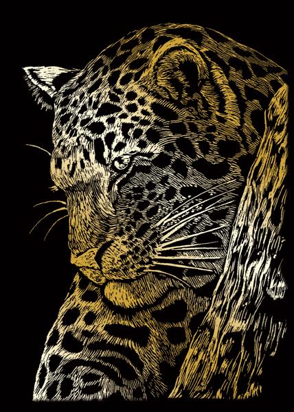 R&L Engraving Art Mini A5 - Gold Foil - Leopard in Tree