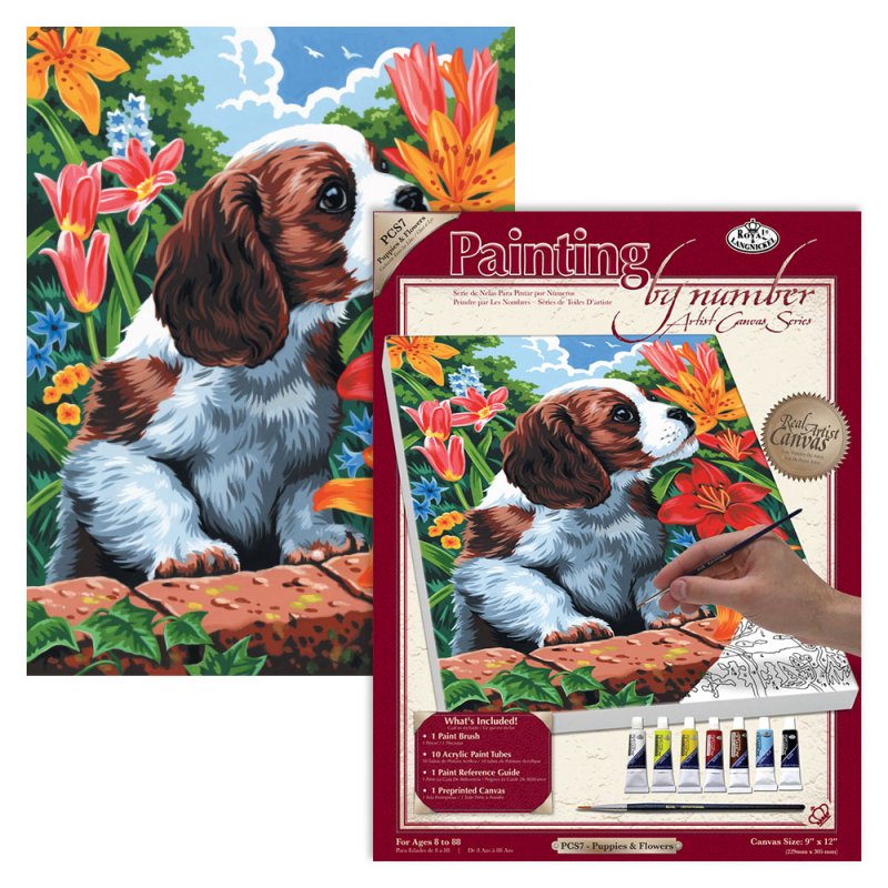 R&L Artist Canvas A4 Malen nach Zahlen - Puppy & Flowers