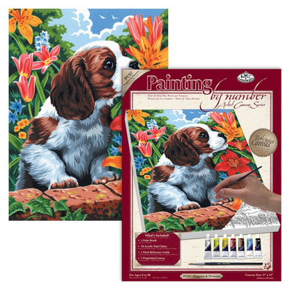 R&L Artist Canvas A4 Malen nach Zahlen - Puppy & Flowers