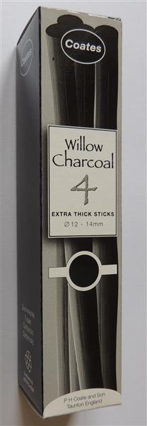 Coates Willow Charcoal Sticks - Extra Thick 12-14 mm - 4 Stück