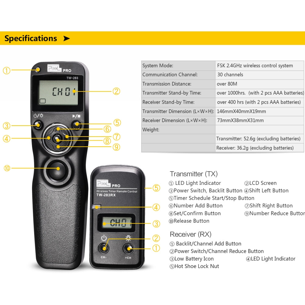 Pixel Timer-Fernbedienung Drahtlos TW-283/DC2 für Nikon — 7