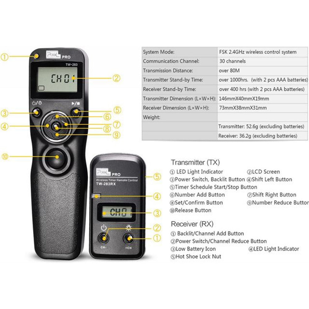 Pixel Timer-Fernbedienung Drahtlos TW-283/S1 fü Sony — 8