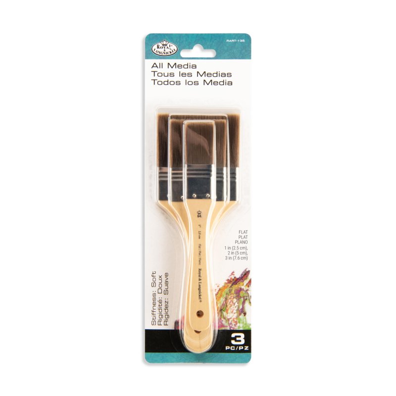 Royal & Langnickel Spalter- und Breitpinsel-Sets - 3 Pack - Brown Taklon Flat - Firm