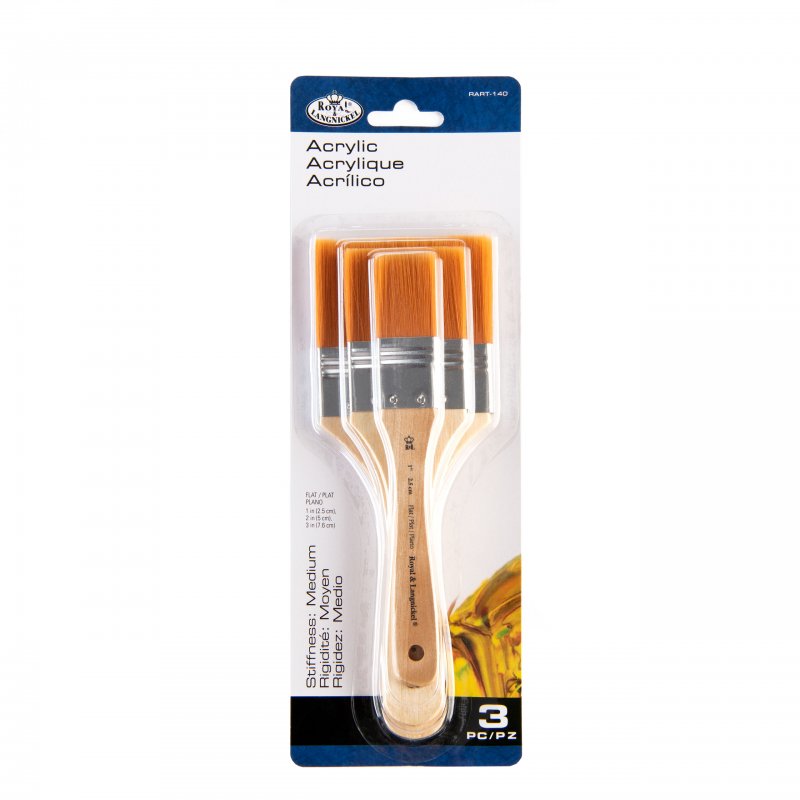 Royal & Langnickel Spalter- und Breitpinsel-Sets - 3 Pack - Gold Taklon Flat - Medium